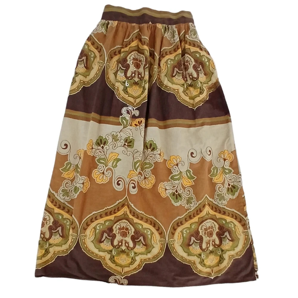 Vintage Lux Maxi Skirt w/ Earth Tone Print Size Small Boho Hippie Festival - Picture 7 of 7
